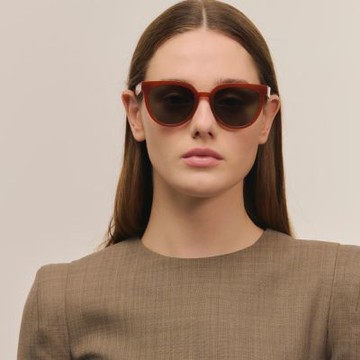 CARIN橢圓框太陽眼鏡/酒紅框綠片#KIRSTEN KR C3