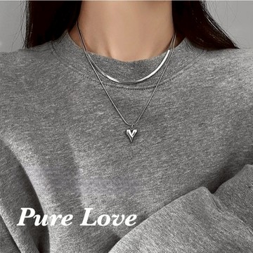 Pure Love樂芙 / 正韓 鈦鋼【316L醫療鋼】G01038可拆開立體桃心愛心雙層項鏈 / 銀