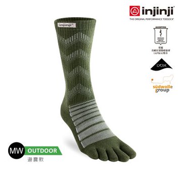 【injinji】Outdoor戶外避震羊毛五趾中筒襪NX(森林綠)-AA7648 |五趾襪 登山襪 登山推薦 防臭抗菌 吸濕排汗 羊毛襪