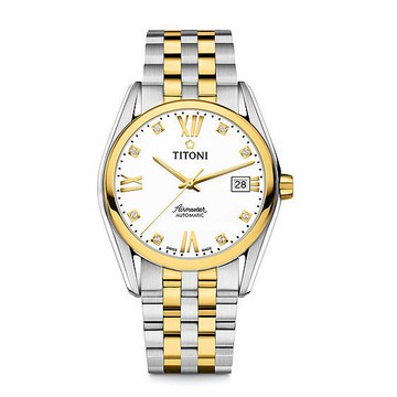 TITONI 瑞士梅花錶 83909SY-063 空中霸王雙色經典機械腕錶/白面 39mm