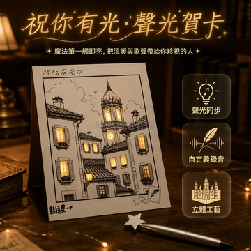 台灣出貨 建築線稿發光錄音賀卡 復古手繪窗鐘設計 創意告白明信片 附贈魔法筆 生日節日驚喜禮物 送朋友情侶學生