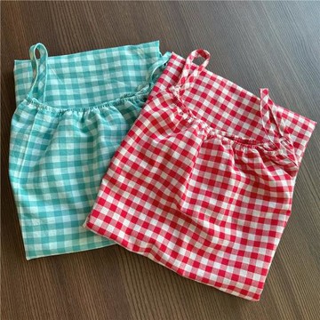 自制女款純棉棉布格子吊帶裙家居睡裙夏季新款防走光