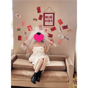 順便買賣新中式結婚拍照背景墻小卡片貼紙喜字婚房裝飾墻貼掛畫