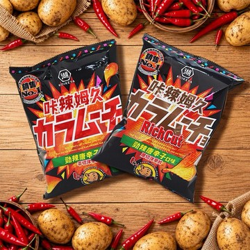 湖池屋~咔辣姆久平切／厚切洋芋片(勁辣唐辛子口味)58.5g 款式可選｜日本熱銷第一經典辣味餅乾 勁辣唐辛子洋芋片