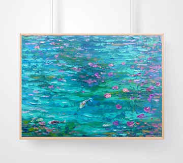 池塘油畫 抽象花卉畫 原創藝術品 睡蓮藝術