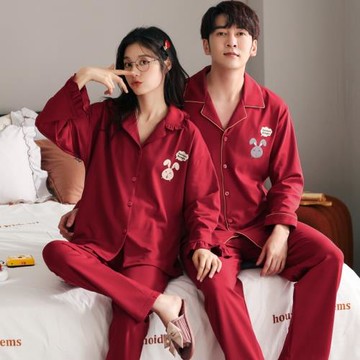 結婚睡衣情侶春秋季女純棉長袖新款紅色新婚本命年男士家居服套裝