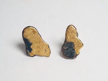 【Coal 系列】 #a270 黑岩貼金耳環/ 925銀/ 手工禮物/ 客製化