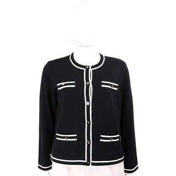 TORY BURCH Kendra 美麗諾羊毛黑色開襟針織衫 外套(真絲襯裡)