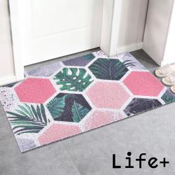 Life Plus 北歐INS風 可剪裁絲圈除塵地墊/防滑墊/腳踏墊(60*90cm) 六角綠植_F