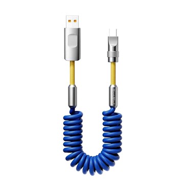 Meet Mind 撞色系列-彈簧螺旋編織強化快充線 湛藍+黃USB-A to Type-C