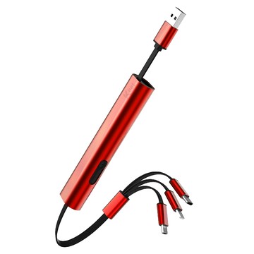 KTnet 廣鐸 USB-Type-C 3合1 攜帶型伸縮迷你充電線 3A大電流供電  30cm  酒紅色  1個