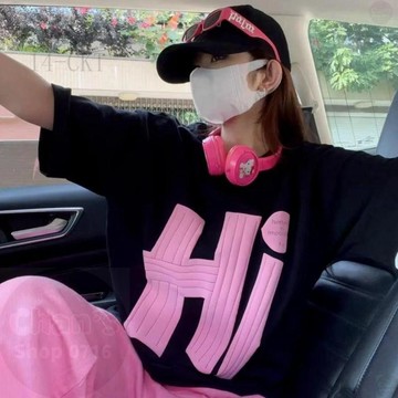 【店鋪熱銷】📍纯棉寬鬆短袖上衣 Hi短袖上衣爆款美式短袖街頭風oversize T恤下半身失蹤設計感上衣大尺碼女裝夏季