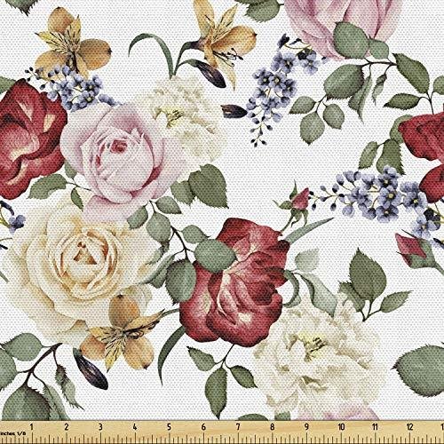 Ambesonne Shabby Flora Fabric by The Yard, Summer Spring Season Buds Roses