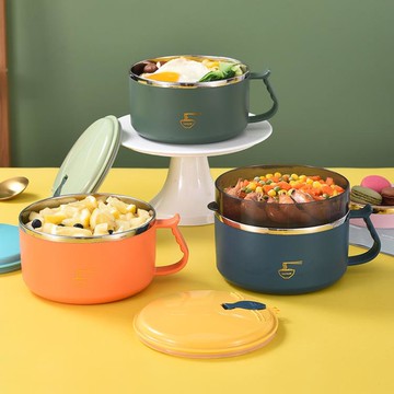 泡麵碗 304不銹鋼泡面碗學生宿舍大號帶蓋碗可瀝水用上班族飯盒方便面碗【林之舍】