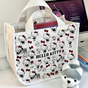kitty手提袋🎀 新款帆布包女手提包小方包時尚休閑可愛便當包手提袋手拎包袋 kitty袋子 帆布袋 kitty手提包