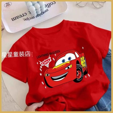 爆款熱推💖 多巴胺童裝 NASA閃電男童夏季賽車總動員麥崑兒童短袖純棉卡通新款上衣T恤 VLTF