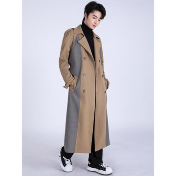 2025春秋季新款高級感風衣男士長款過膝英倫風肯辛頓撞色大衣外套