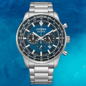 CITIZEN 星辰 Chronograph CA4500-91L 光動能三眼計時時尚錶 藍 44mm