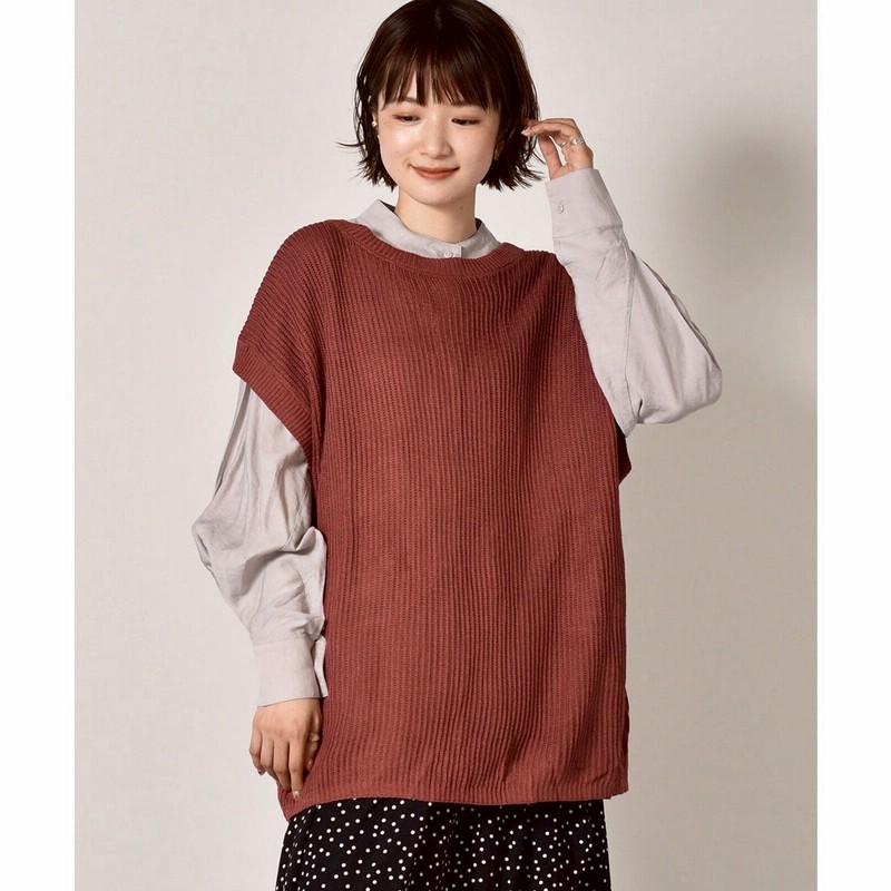 レトロガール Retro Girl バックリボンニットベスト ダークレッド 通販 Lineポイント最大get Lineショッピング