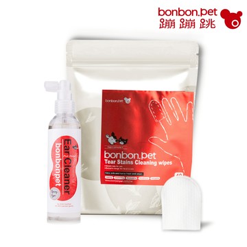 蹦蹦跳 淚痕清潔指套40入/包+二段式潔耳噴霧170ml 組