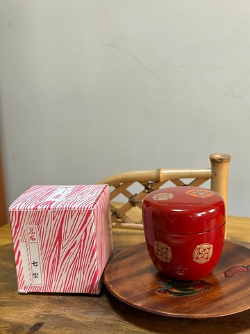 日本中古回流全新木胎輪島涂金蒔繪中棗茶棗 迷你茶葉罐