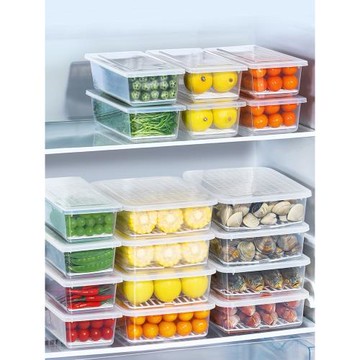 日式冰箱收納盒保鮮盒食品級冷凍魚肉廚房整理瀝水專用長方形套裝