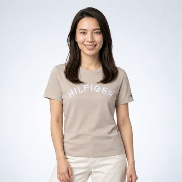 TOMMY 熱銷刺繡文字圖案短袖T恤(女)-卡其色