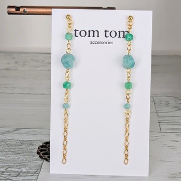 天然寶石耳環　天河石　綠玉髓