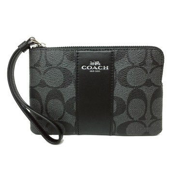 【COACH】C LOGO直紋手拿/零錢包(黑灰)