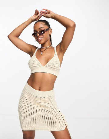 ASOS DESIGN crochet bralet co-ord in cream-White
