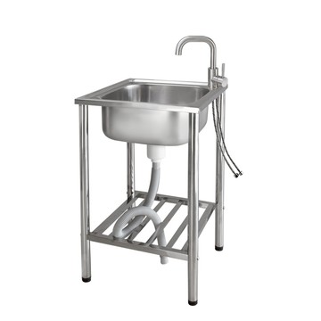 LOMOS 中型不鏽鋼水槽 50x50cm 冷熱水混合龍頭低L型管 HT50-M32