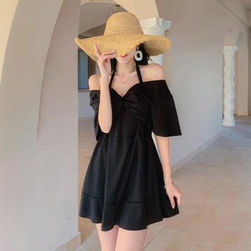 胖mm泳衣女保守加肥大碼帶鋼托連體平角裙式聚攏顯瘦遮肚溫泉泳裝