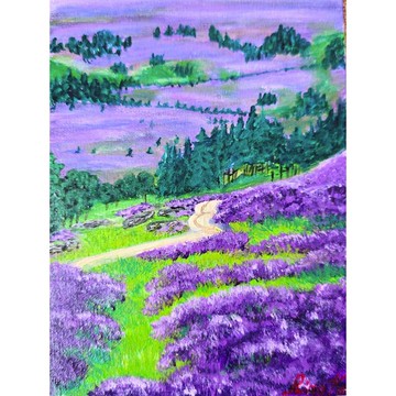 薰衣草田風景原創油畫  普羅旺斯草甸藝術作品  作者  RinaArtSK