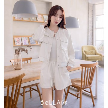 【秋冬新品】BeLLA 雙口袋皮質套裝 白色