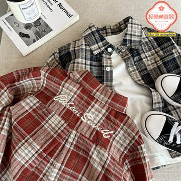 【刺繡百搭】兒童襯衫 童裝襯衫 寶寶襯衫 格子襯衫 秋季外套 男女童通用 2025新款 親膚透氣 幼兒園上學穿搭