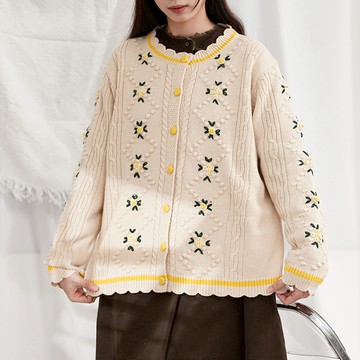 手作立體繡花針織毛衣外套182804