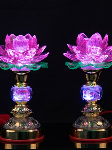 LED蓮花供佛燈 七彩蓮花燈供佛長明燈led插電觀音荷花燈長明燈家用供佛花擺件燈