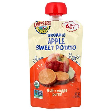 Earth's Best, 有機嬰兒食品泥，6 個月以上，甘薯和蘋果，4 盎司（113 克）
