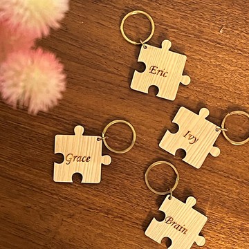 【客製化】台灣檜木吊飾  拼圖款鑰匙圈 雙面雕刻