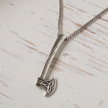 维京斧头吊坠项链男女皆宜 由 925 纯银制成 机车首饰