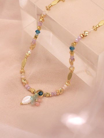 幻彩軟糖。MUCHAT手作14KGP天然貝殼透彩花葉項鍊