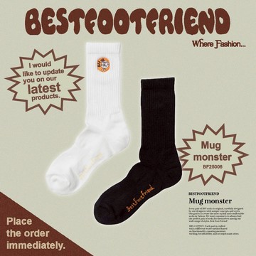 【逢甲 FUZZY】Best Foot Friend Mug Monster 杯子怪 BFF 襪子 白色 BF25006