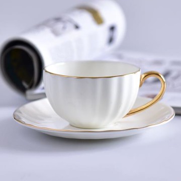 廠家批發陶瓷咖啡杯金柄純白咖啡杯碟 廣告禮品創意家用骨瓷杯碟