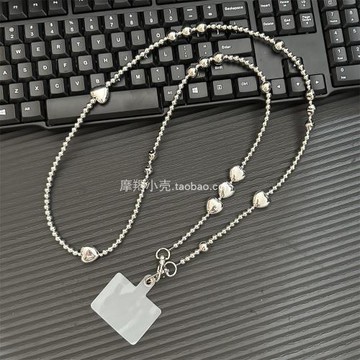 新款高級感電鍍異形大小圓珠愛心斜挎鏈條手機相機掛繩斜背包掛鏈