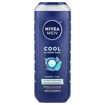 Nivea, 男性，冰爽 3 合 1 沐浴露，薄荷醇和柚子，16.9 液量盎司（500 毫升）