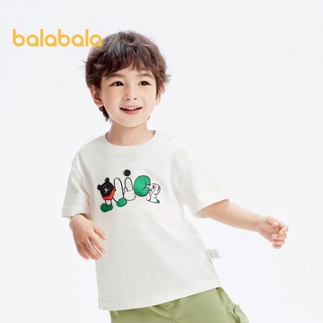 Balabala兒童t恤男童短袖上衣2024新款夏季兒童純棉可愛卡通女孩