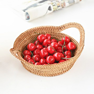 【含稅/免運】 越南藤編收納籃秋藤圓形整理收納框帶把手果蔬拖盤3件套現貨