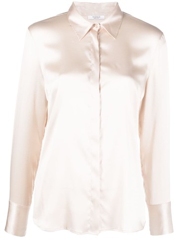 Peserico - long-sleeved silk-satin shirt - women - Silk/Elastane - 46 - Neutrals