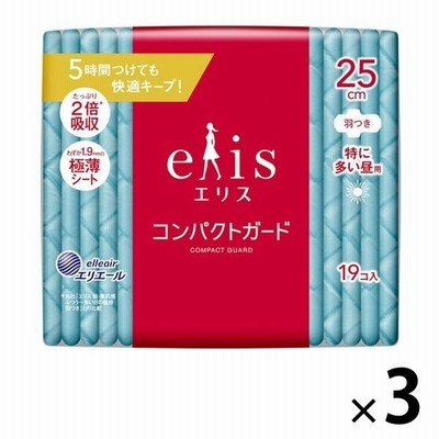大王製紙エリス コンパクトガード 羽つき 特に多い昼用 25cm 1セット（19枚×3個） 極薄シート 大王製紙 エリエール 生理用品