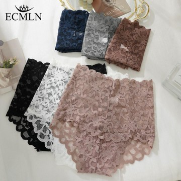 ECMLN 高腰蕾絲性感女內褲透氣舒適內褲透視女內衣內褲 L-2XL